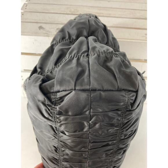 PRADA LARGE BLACK NYLON HANDBAG WITH BRAIDED LEATHER HANDLES - Picture 10 of 16